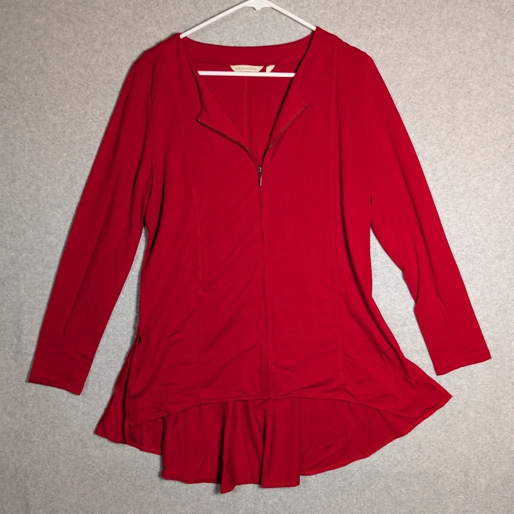 Soft Surroundings Hi Low Top Womens Medium Red Zip Up Casual Contemporary Office